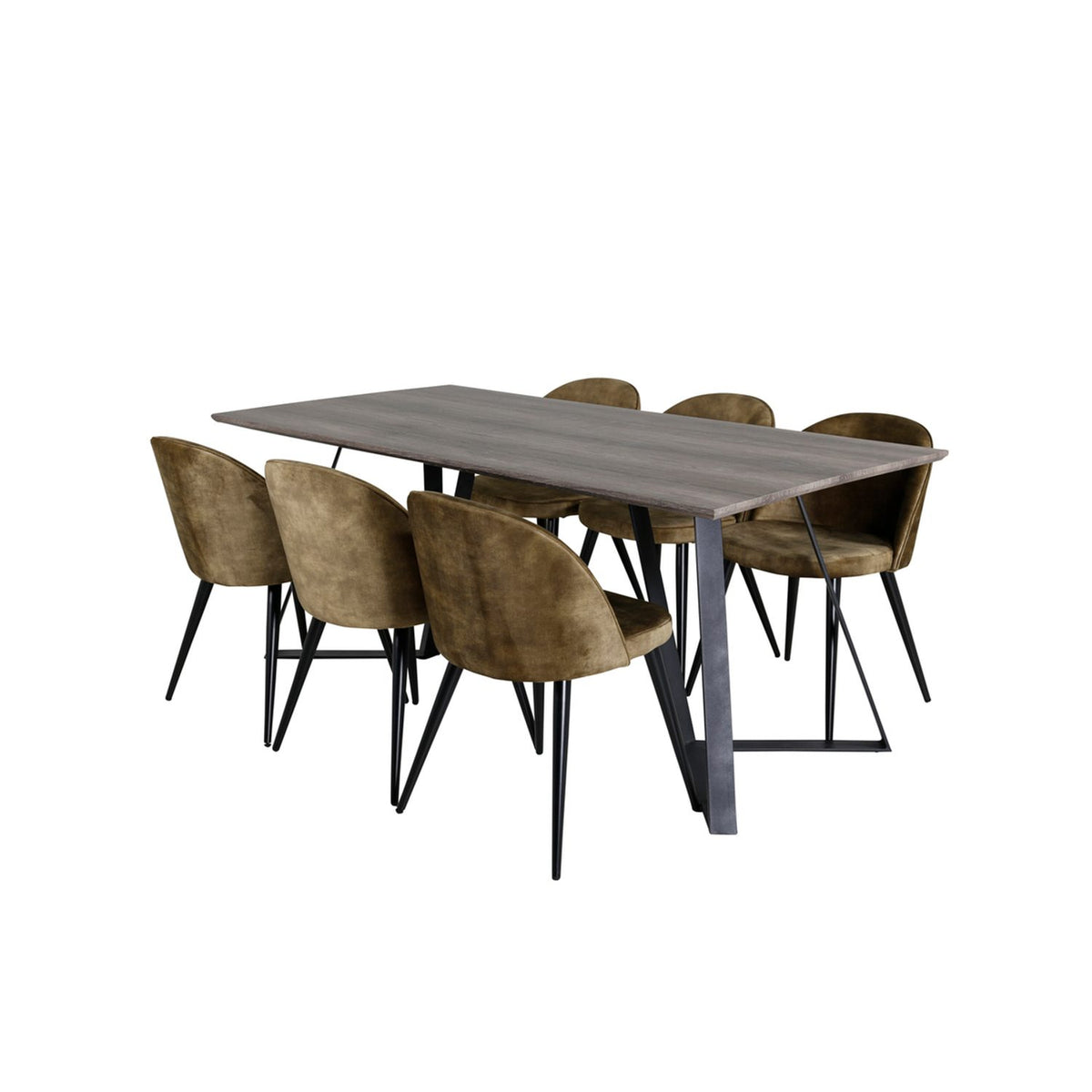 Marina, Velvet Rektangulär matgrupp Svart,Grön, Svart,Grå, 180 x 90