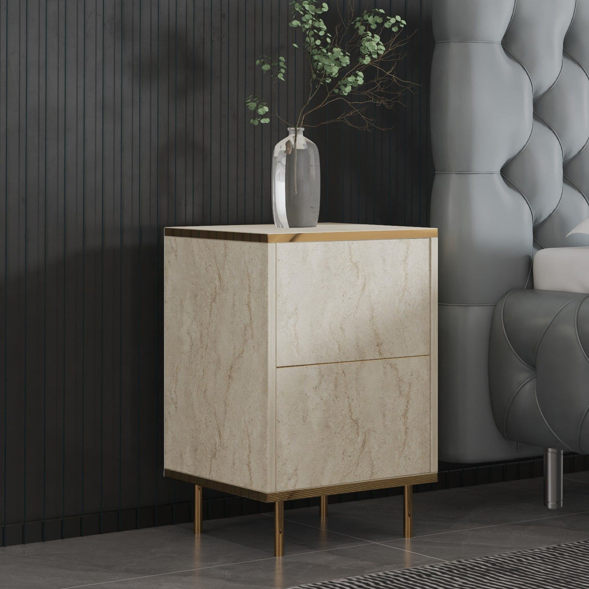 Bilbao Travertine / Gold Nattduksbord