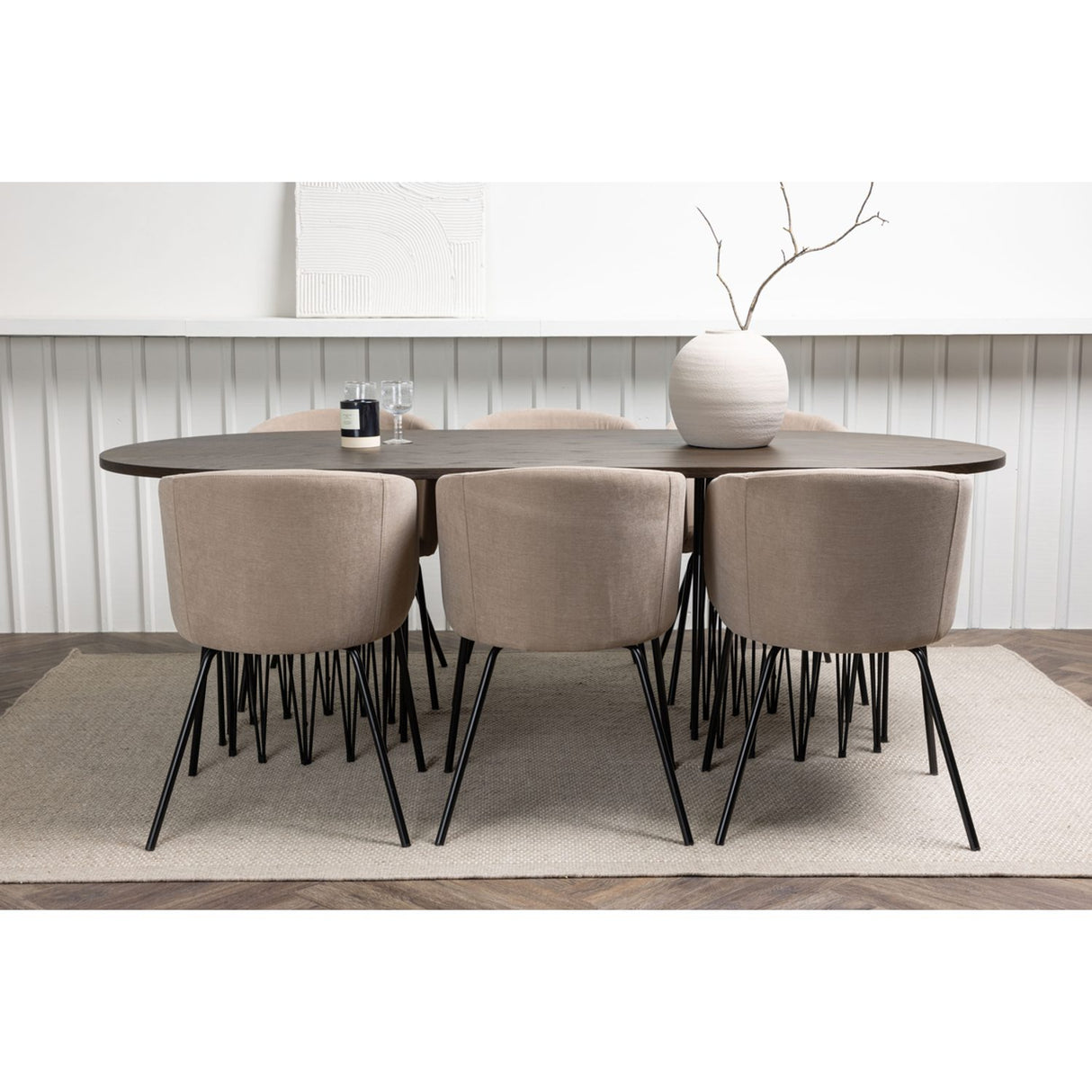 Stone, Berit Rektangulär matgrupp Beige, Svart, Svart, Mocka, 220 x 100