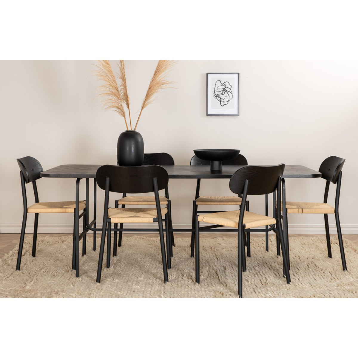 Uno, Polly Rektangulär matgrupp Svart,natur, Svart, 200 x 90