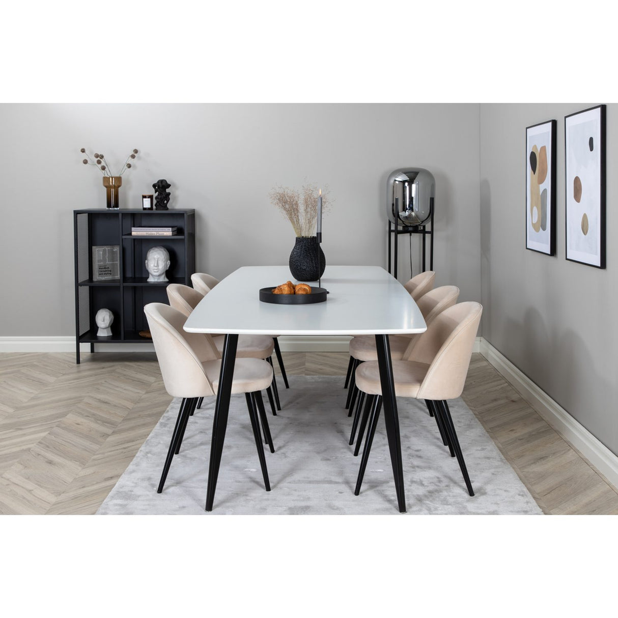Polar, Velvet Rektangulär matgrupp Beige,Svart, Svart, Vit, 240 x 100