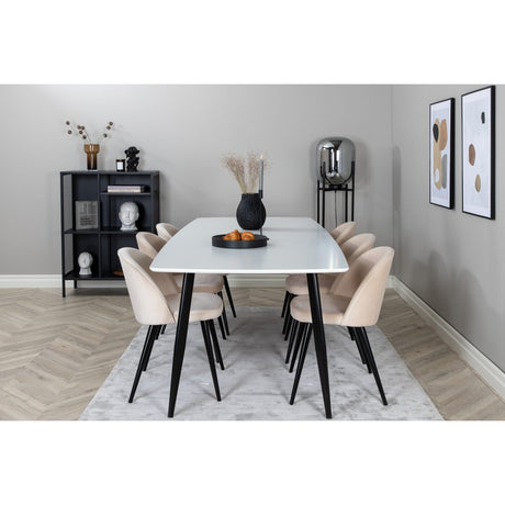 Polar, Velvet Rektangulär matgrupp Beige,Svart, Svart, Vit, 240 x 100