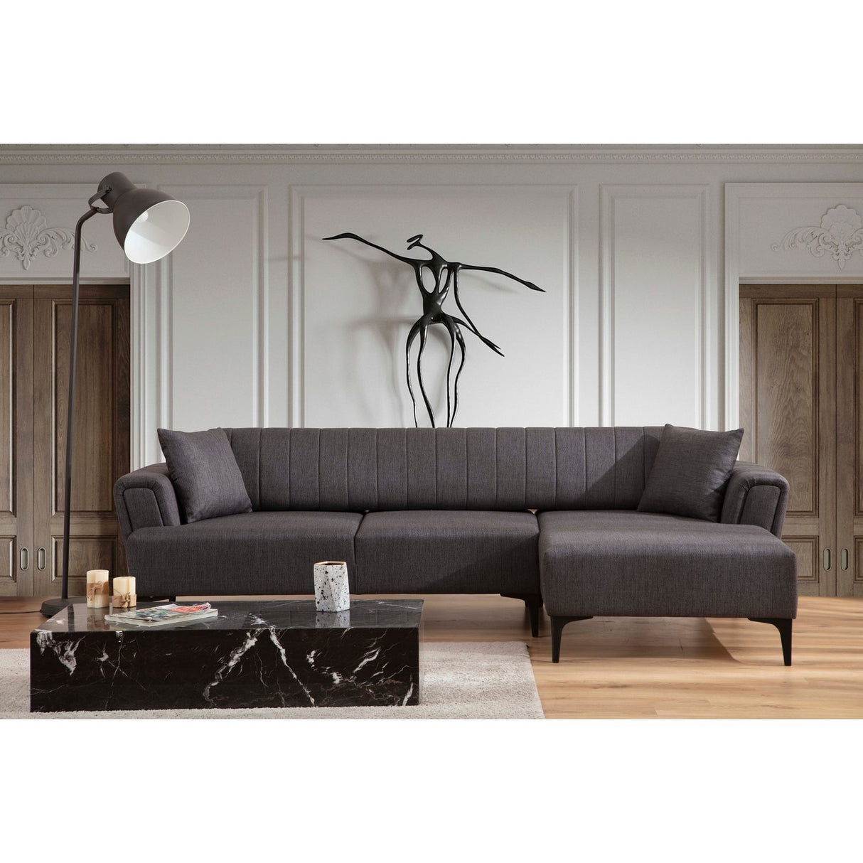 Maputo (270-140 x 95 x 77 cm) Hörnsoffbädd Mörkgrå, Höger