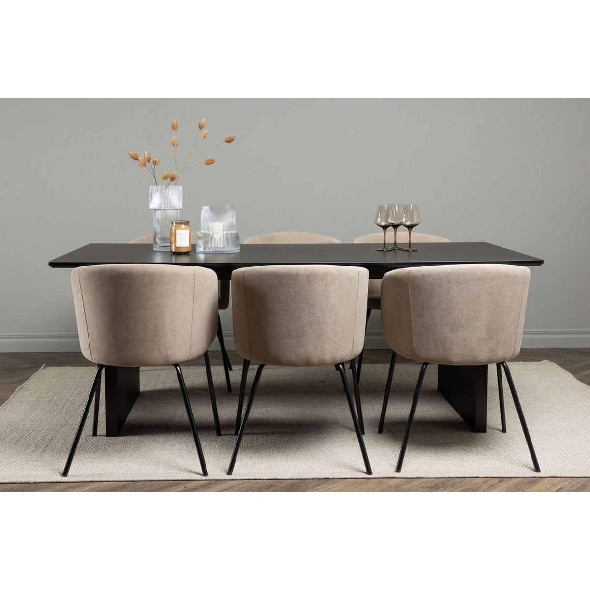 Vail, Berit Rektangulär matgrupp Beige, Svart, Svart, 200 x 100