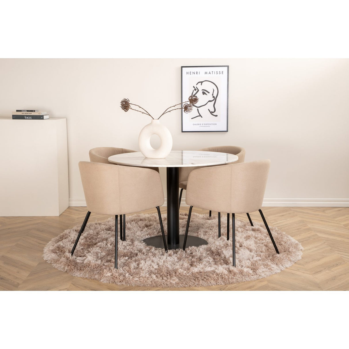 Estelle, Berit Rund matgrupp Beige, Svart, Svart,Vitt, ⌀106