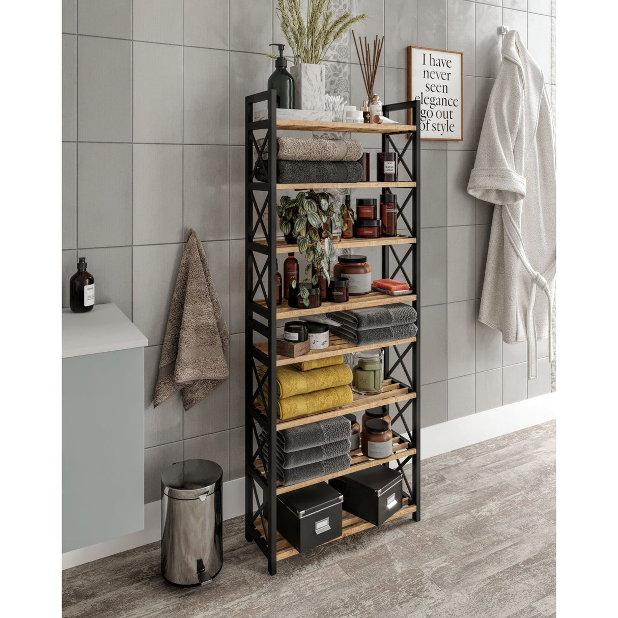 Plast Badrum 8 (46 x 128 x 18 cm) Svart Hylla för flera ändamål