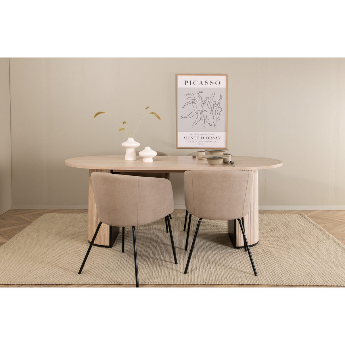 Bianca, Berit Oval matgrupp Beige, Vitputsad, 4st