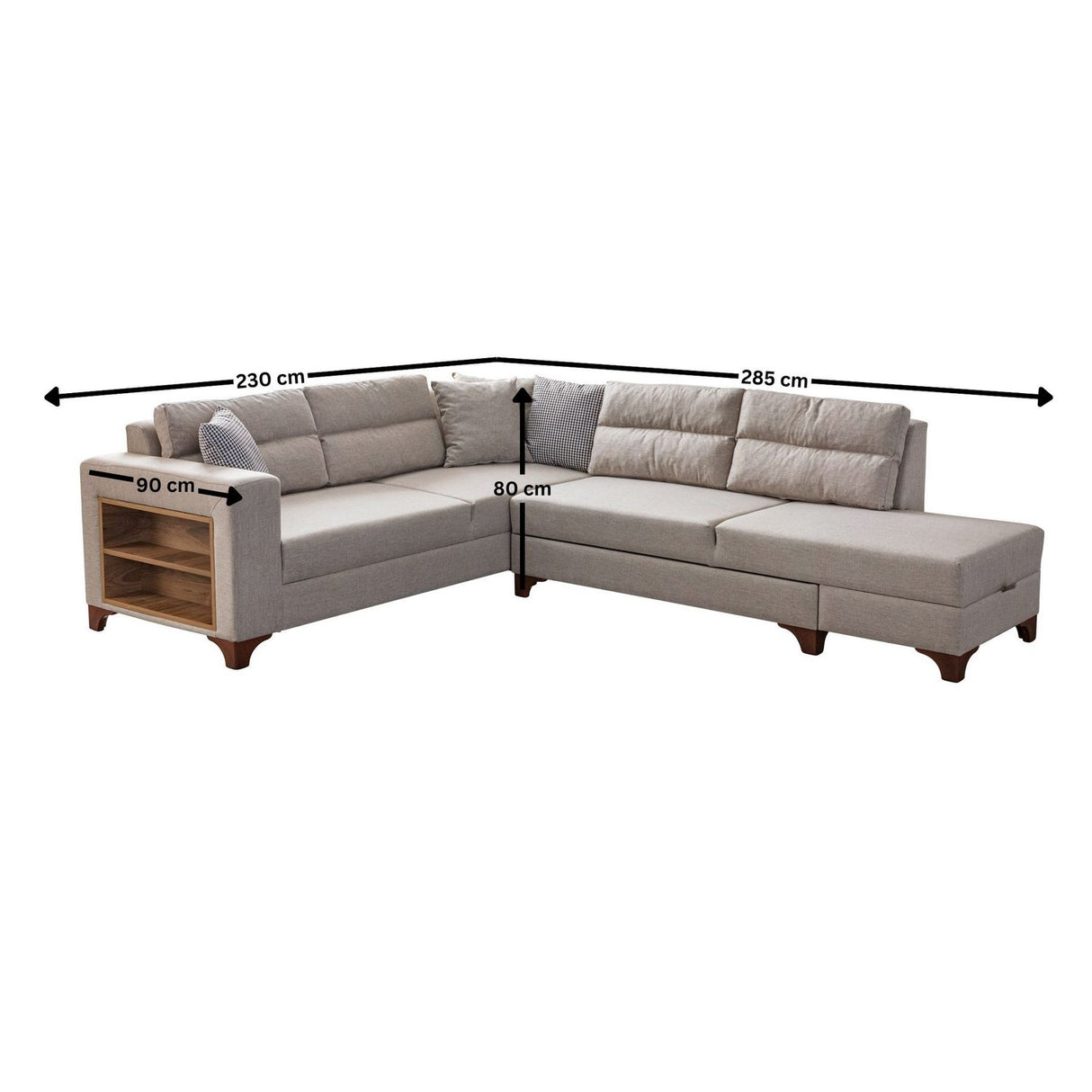 Porto (230 x 90 x 150 cm) Hörnsoffa-bäddsoffa Creme, Vänster