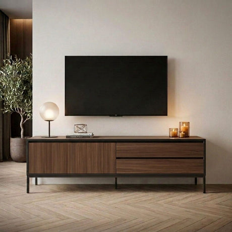 Lorenza (180 x 55 x 40 cm) TV-bänk Milano valnötträ svart svart