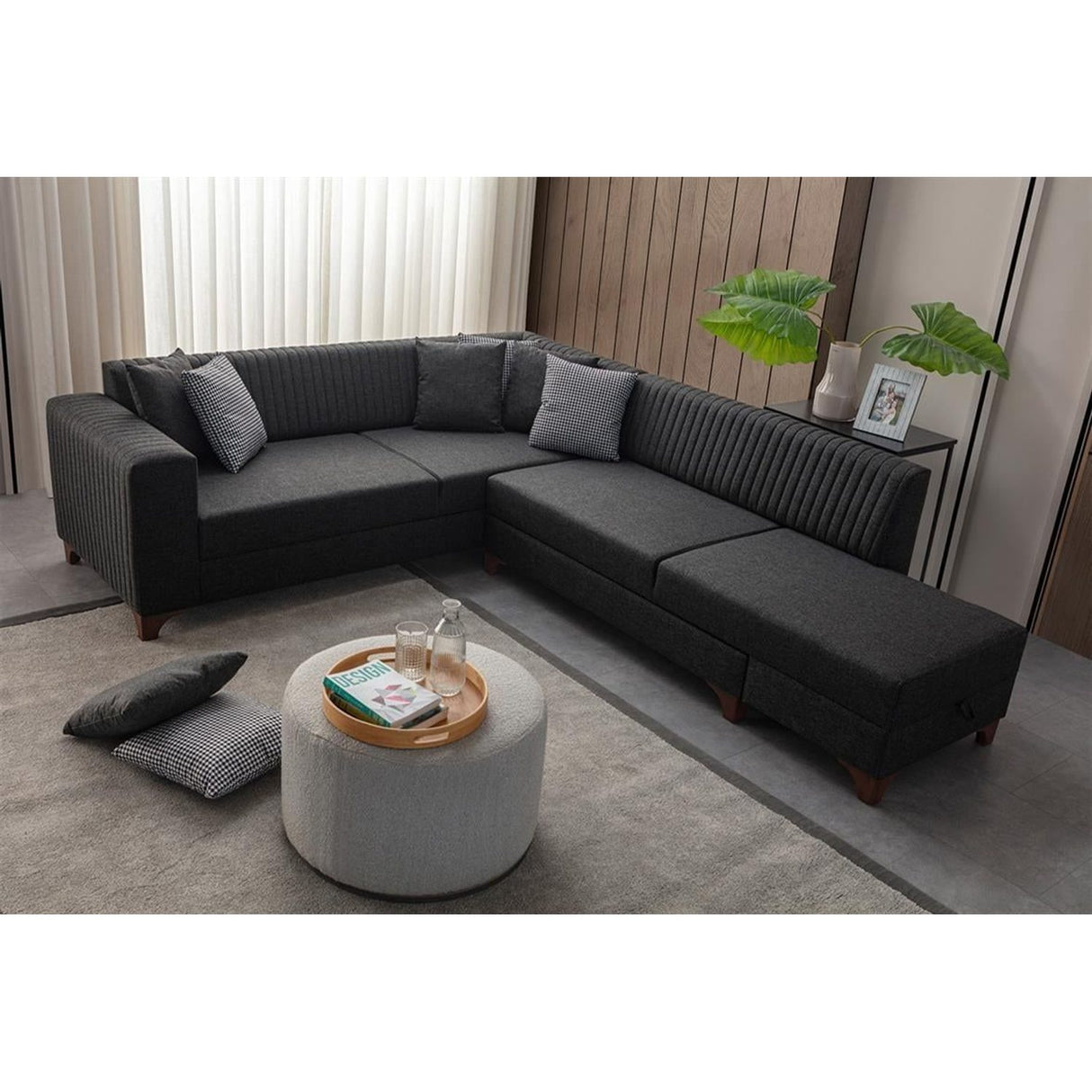 Harare (125 x 190 cm) Bäddsoffa, hörn Antracit, Höger
