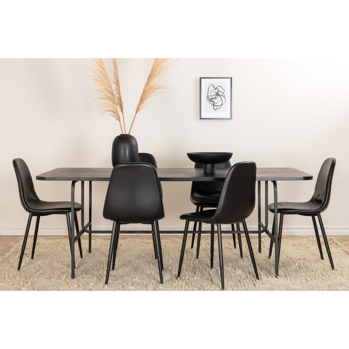 Uno, Polar Rektangulär matgrupp Svart, Svart, 200 x 90