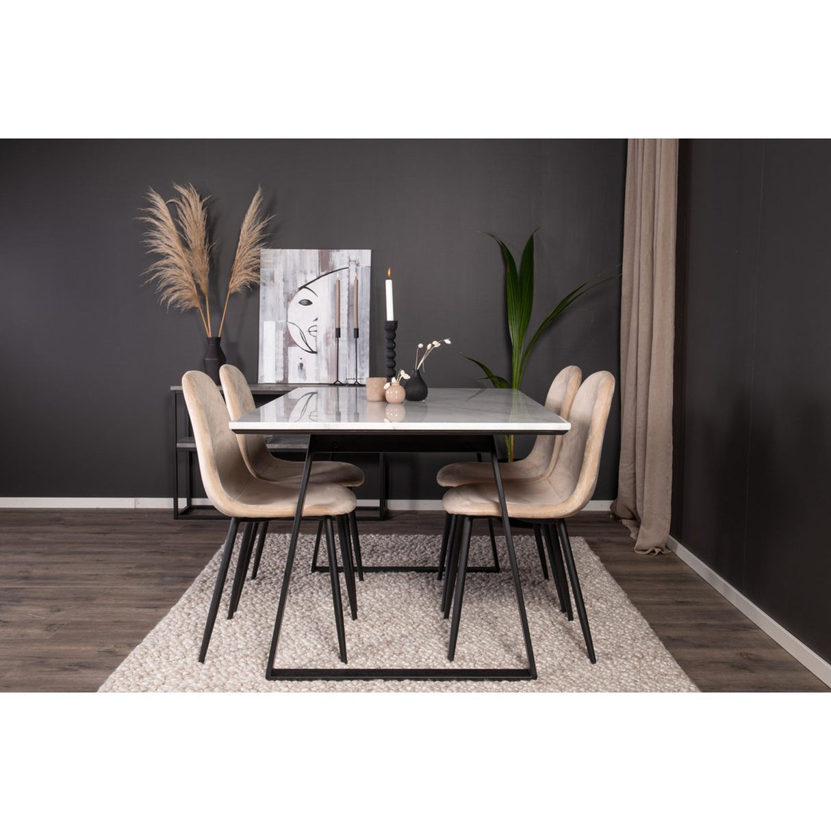 Estelle, Polar Rektangulär matgrupp Beige,svart, Svart,Vitt, 140 x 90