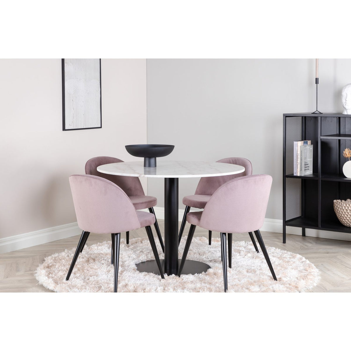 Estelle, Velvet Rund matgrupp Svart, Dusty Pink, Svart,Vit, ⌀106