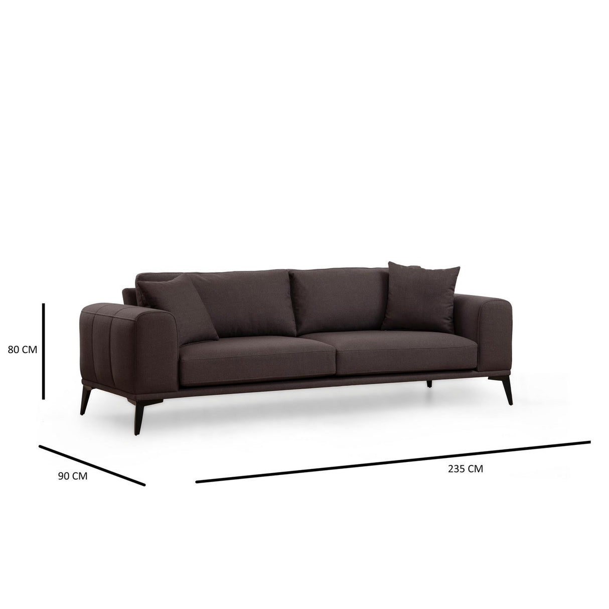 Sapporo 3 (235 x 90 x 80 cm) 3-sitssoffa Grå
