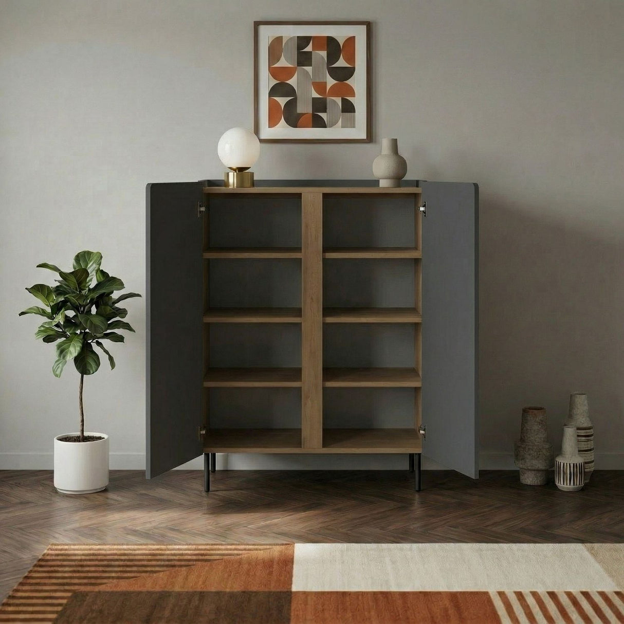 Lucile (90 x 120,4 x 40,5 cm) Sideboard Antracit naturlig ek svart