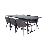 Leif, Velvet Rektangulär matgrupp Svart,Grå, Svart, 200 x 90