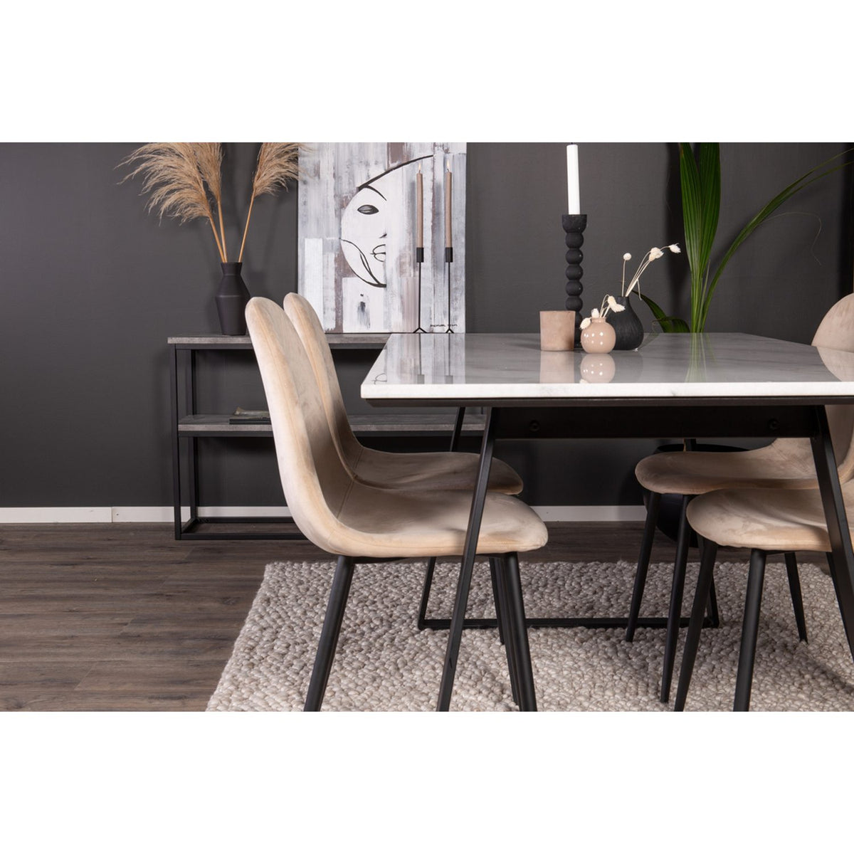 Estelle, Polar Rektangulär matgrupp Beige,svart, Svart,Vitt, 140 x 90