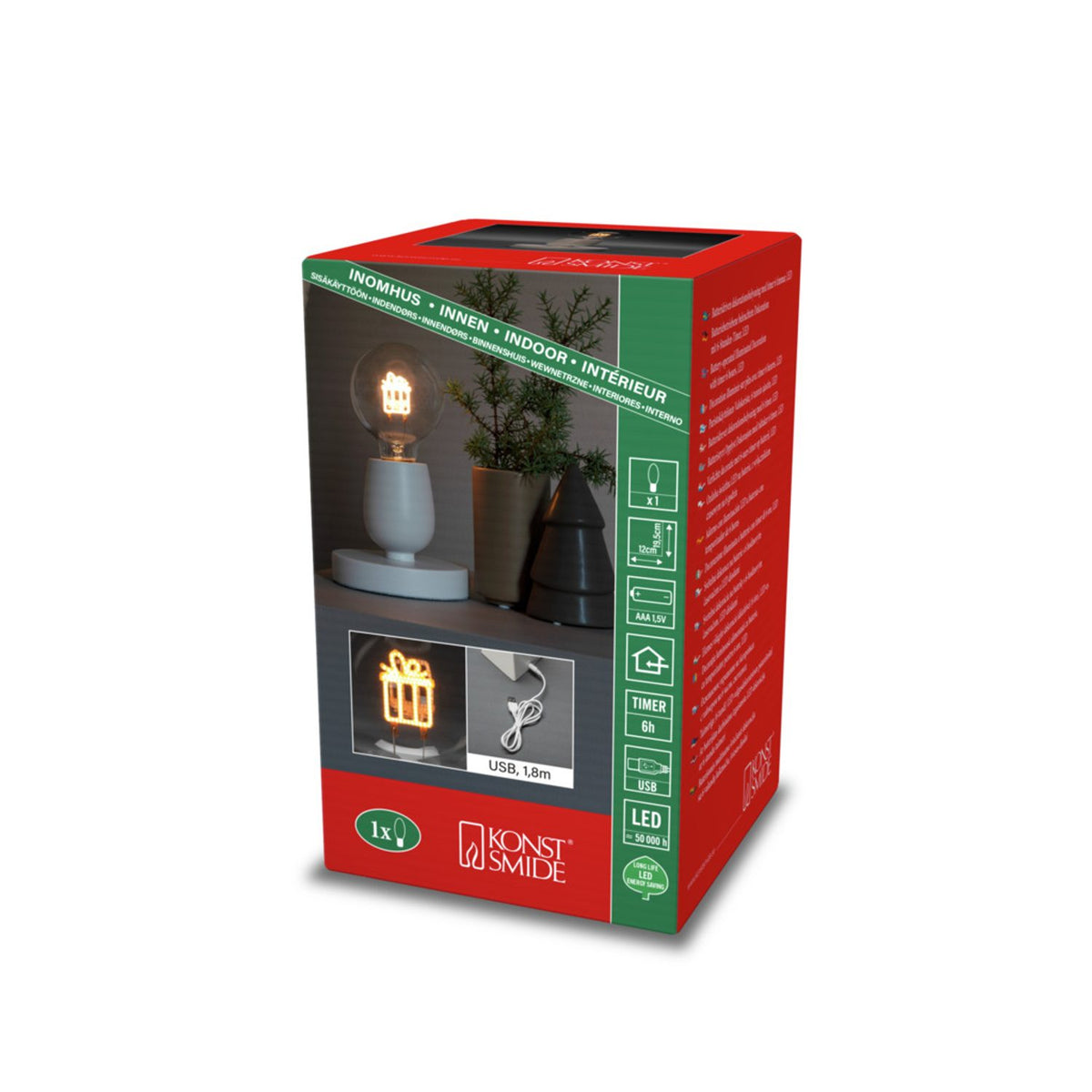 B/O Trä/vit. Amber LED Julklapp Timer 6h USB Stående Ljusdekoration Inne