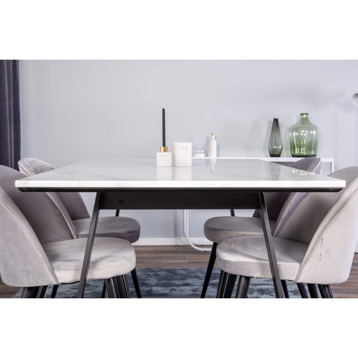 Estelle, Velvet Rektangulär matgrupp Svart,Grå, Svart,Vit, 140 x 90