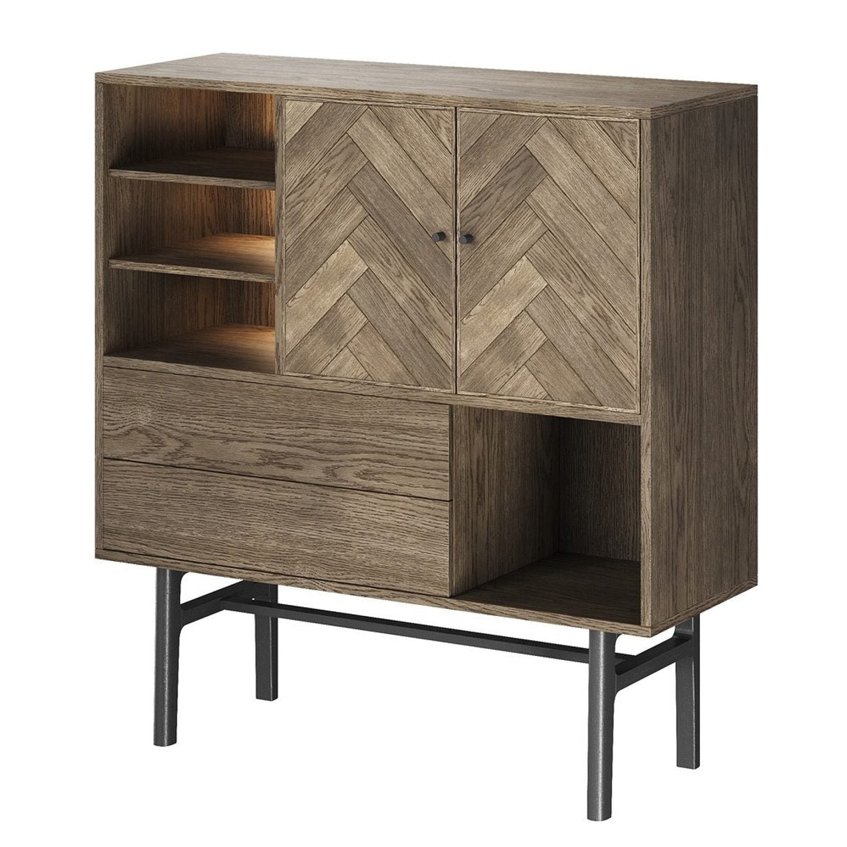 Högskåp Nr.230 Fiskbensdörrar 120x131 cm Rökoljad Ek