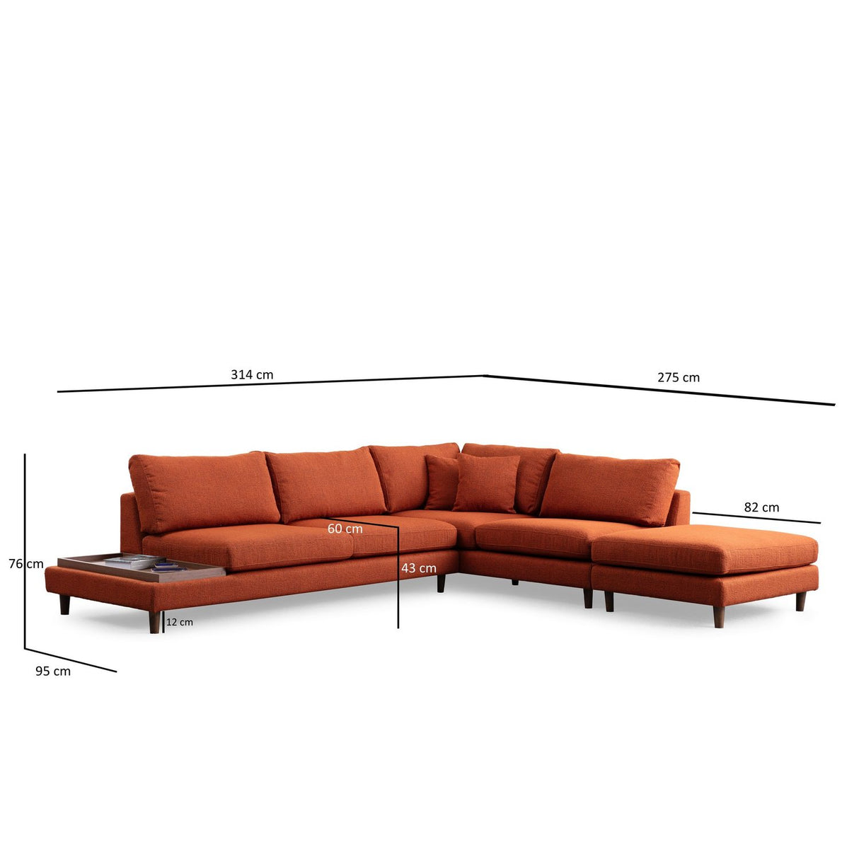 Auckland med puff (314-275 x 95 x 76 cm) Orange Hörnsoffa