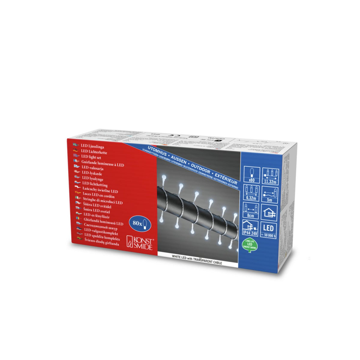 Mini Cherry LED 24V/IP44 Ljusslinga Ute 80 Lampor (6.32m), Vit/Transparent Kabel