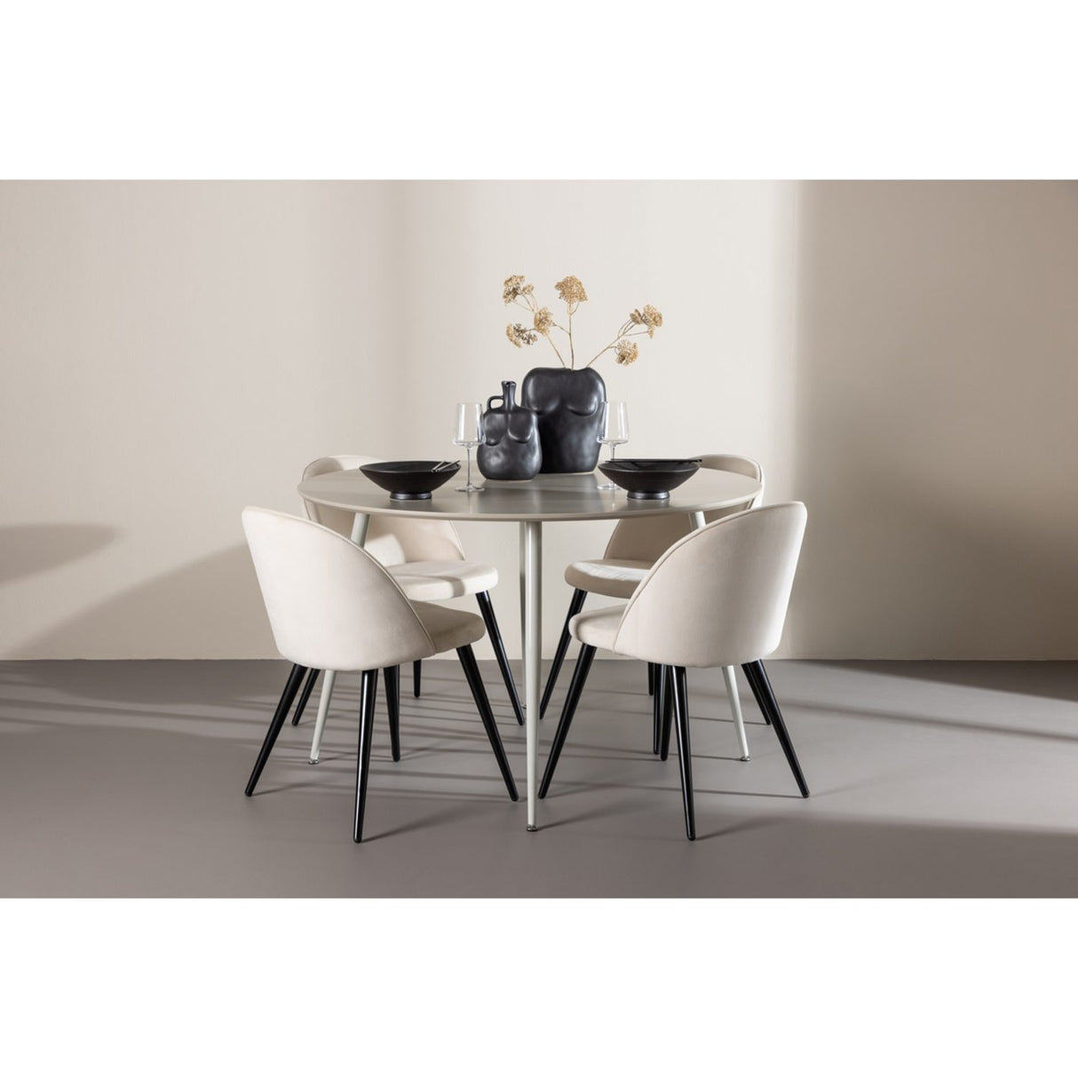 Plaza, Sammet Rund matgrupp Beige,Svart, Beige, ⌀120