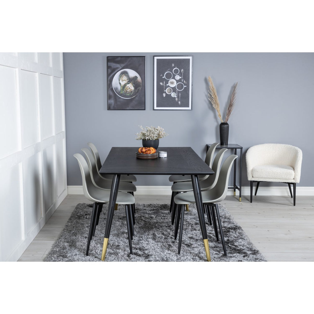 Dipp, Polar Rektangulär matgrupp Svart,Grå, Svart,Guld, 180 x 90