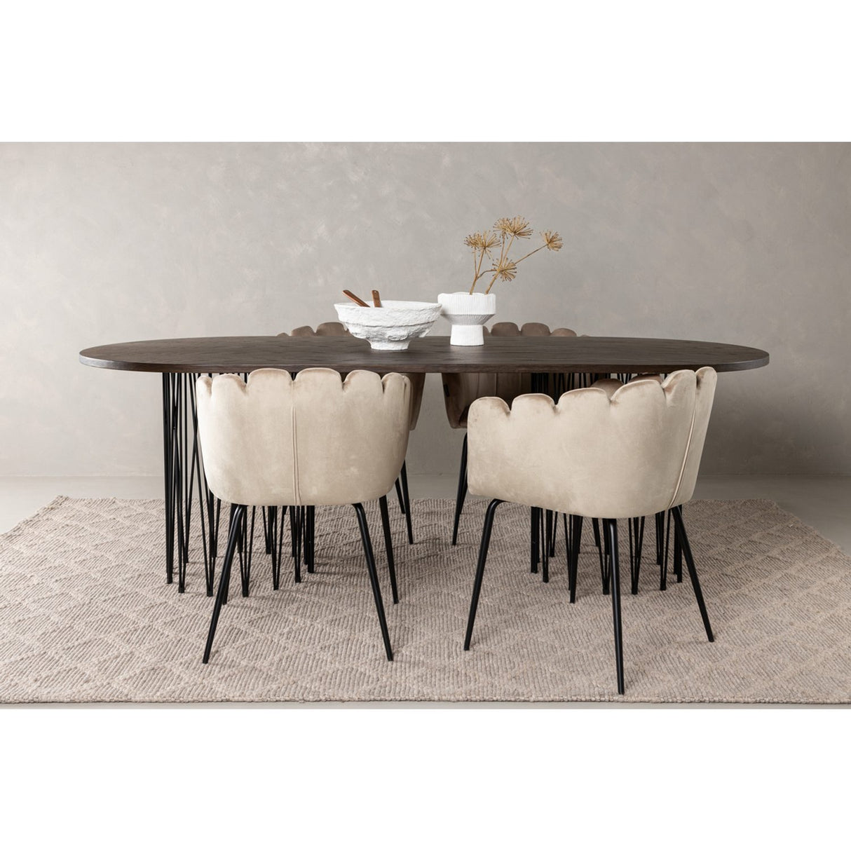 Stone, Limhamn Oval matgrupp Beige,Svart, Svart, mocka, 220 x 100