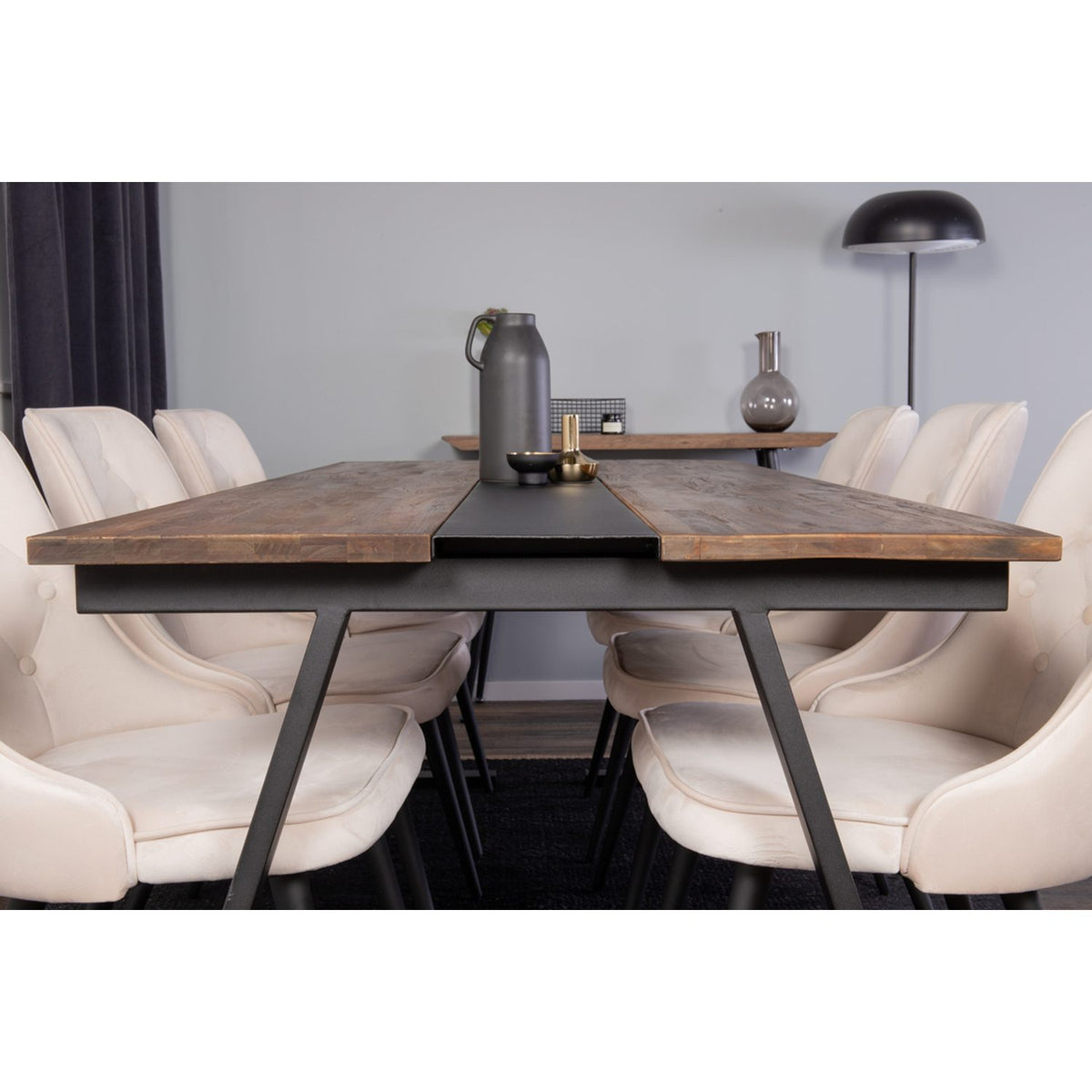Jakarta, Velvet Deluxe Rektangulär matgrupp Beige, Svart, Svart,Natur, 200 x 90