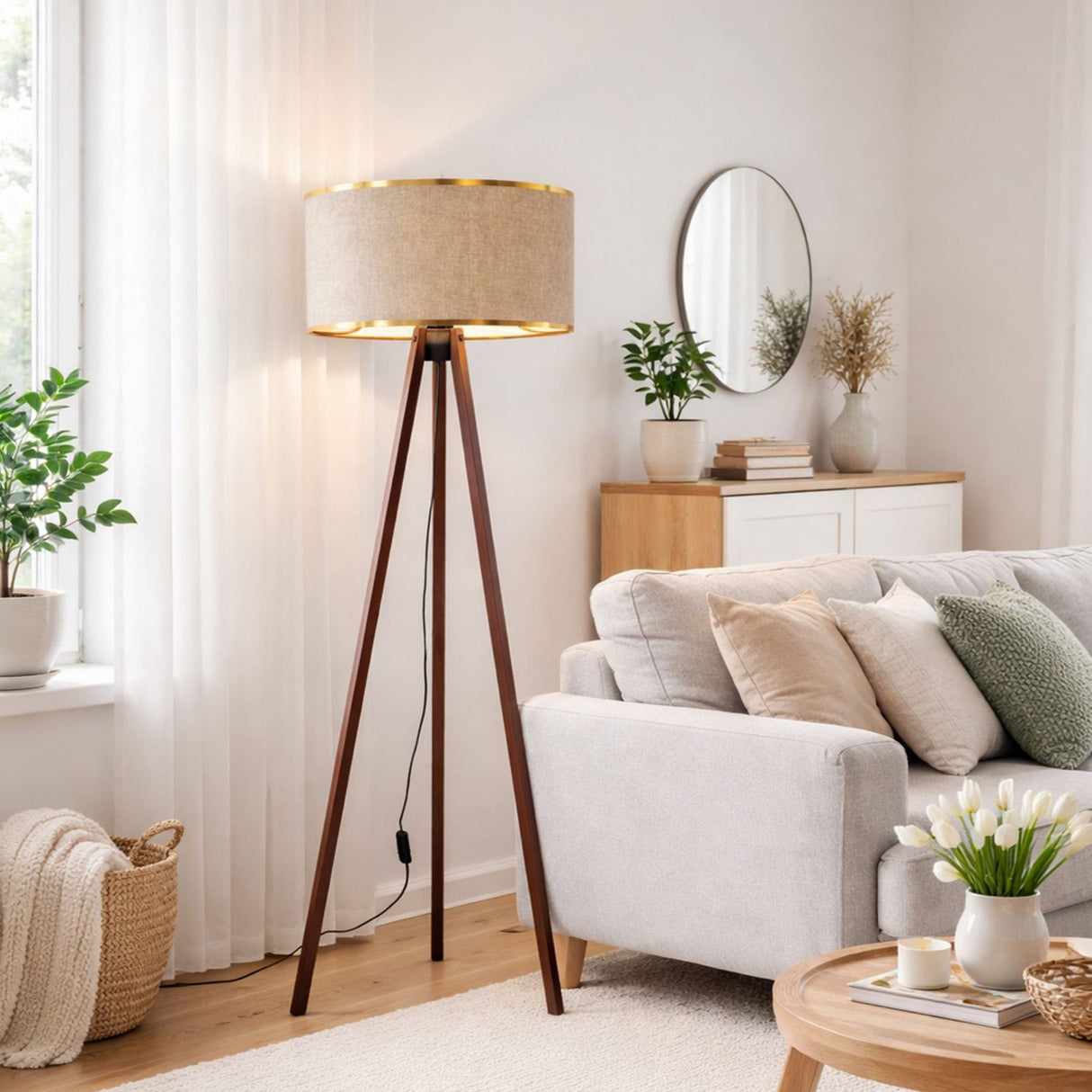 Nagoya (21 x 38 cm) Beige guld Golvlampa