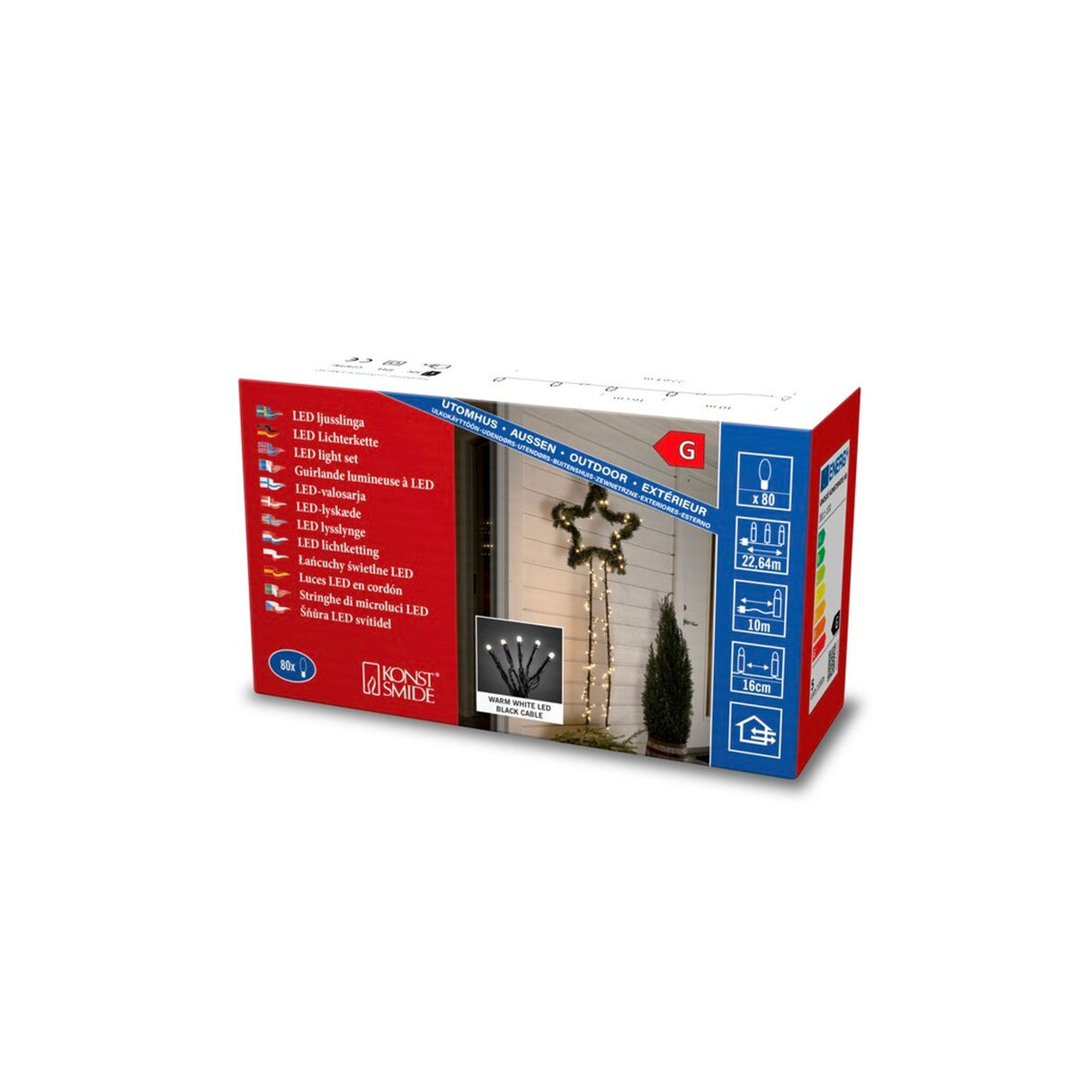 LED Frostad topp svart kabel Ljusslinga Ute 80 Lampor (12.64m), Varmvit