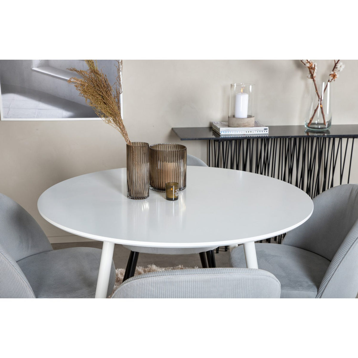 Plaza, Velvet Rund matgrupp Svart,Ljusgrå, Vit, ⌀100