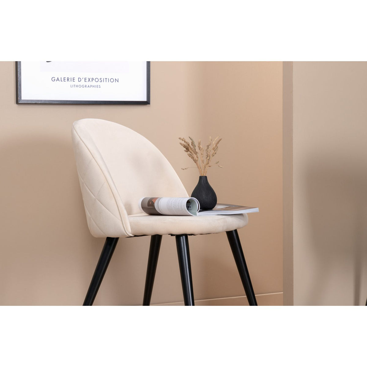 Sammet Matstol Beige,Svart, Polyesterlinne, 54 x 77 x 50