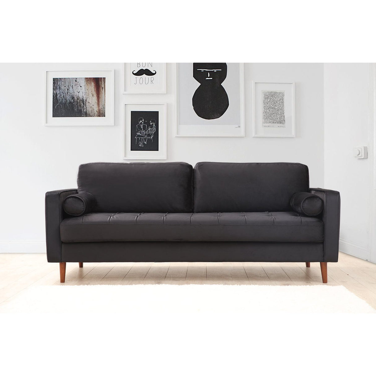 Rom (215 x 90 x 70 cm) 3-sitssoffa Svart ek