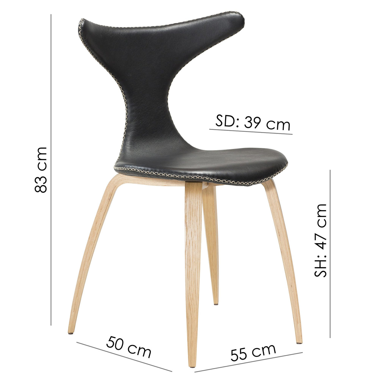 Dolphin Stol Black Leather, Oak