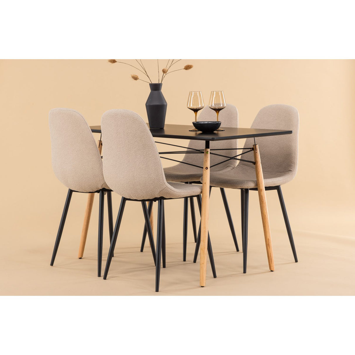 Danburi, Polar Rektangulär matgrupp Beige,Svart, Svart,Natur, 120 x 60