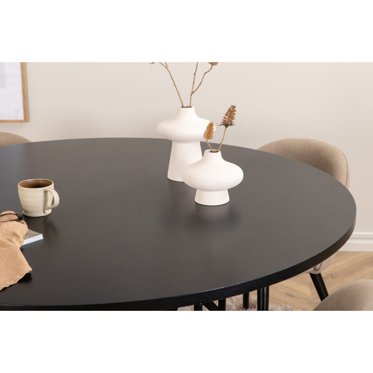 Copenhagen, Velvet Rund matgrupp Beige,Svart, Svart, ⌀140