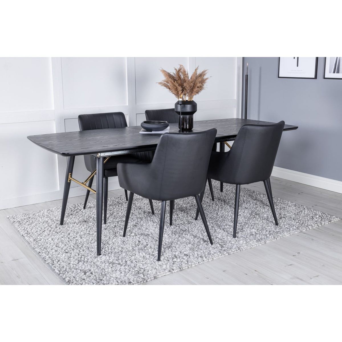 Gold, Comfort Rektangulär matgrupp Svart, Svart, 180 x 85