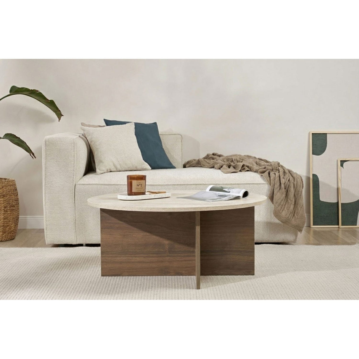 Malaga (90 x 40 x 90 cm) Travertine Walnut Soffbord