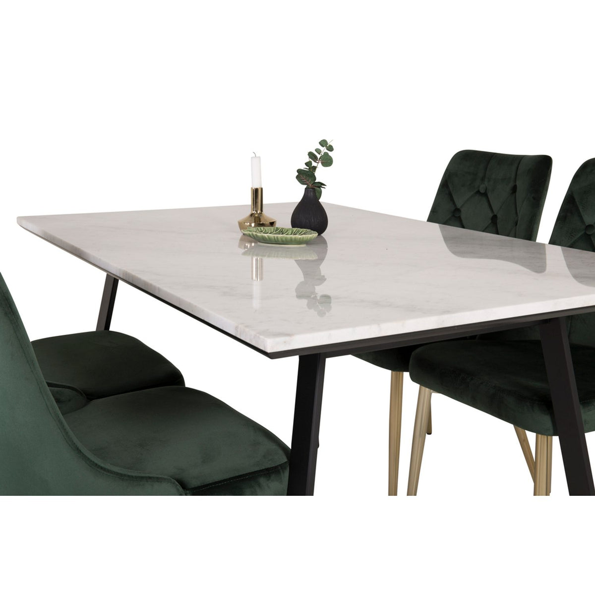 Estelle, Velvet Deluxe Rektangulär matgrupp Guld,Grön, Svart,Vitt, 140 x 90