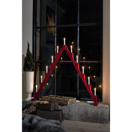 11 Ljus Vikbar Trä med Dekorringar 86 cm Elljusstake Röd