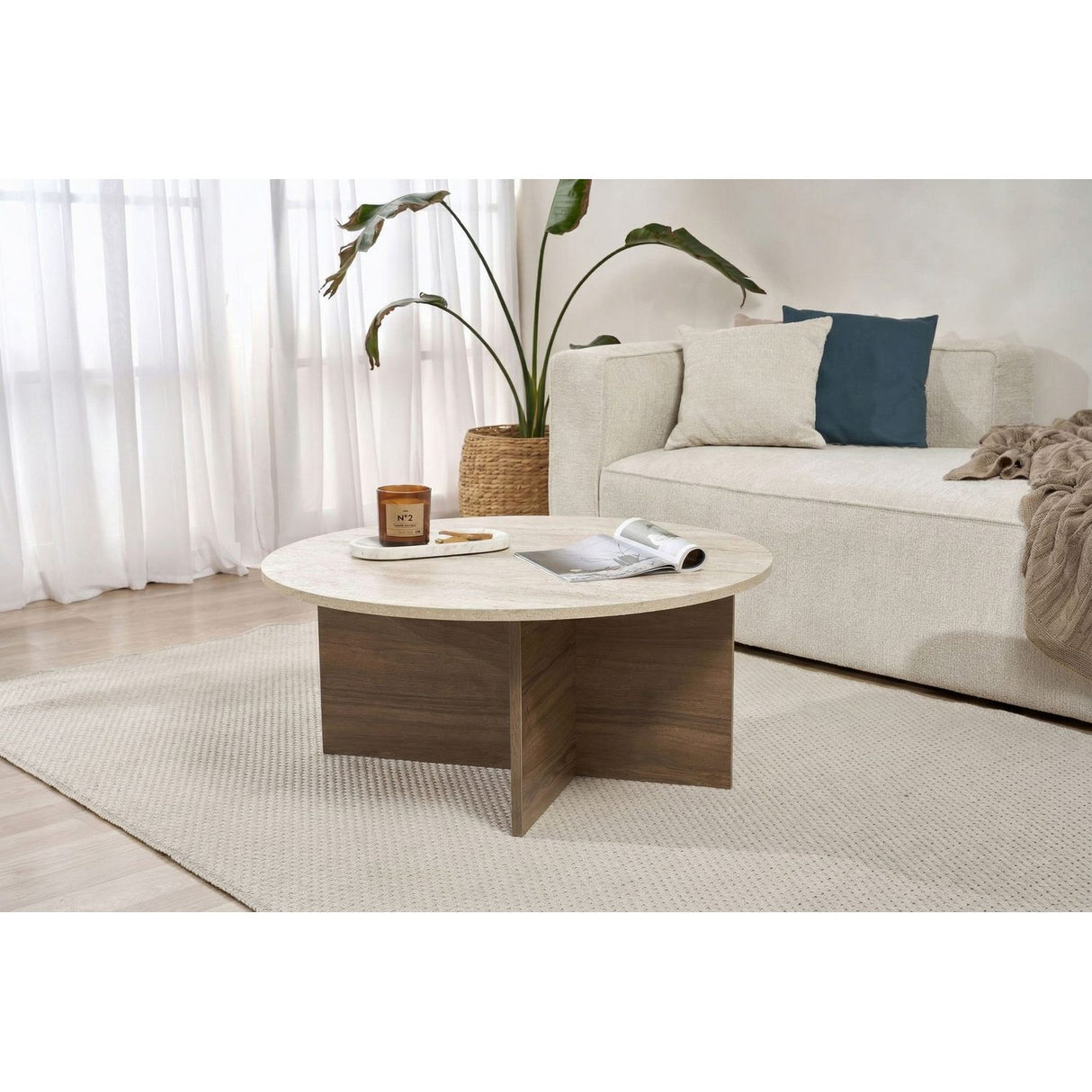 Malaga (90 x 40 x 90 cm) Travertine Walnut Soffbord