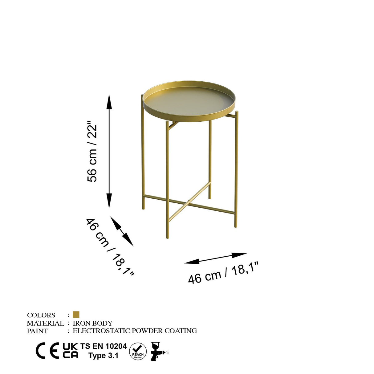 Adelaide VII (46 x 56 x 46 cm) Soffbord Guld