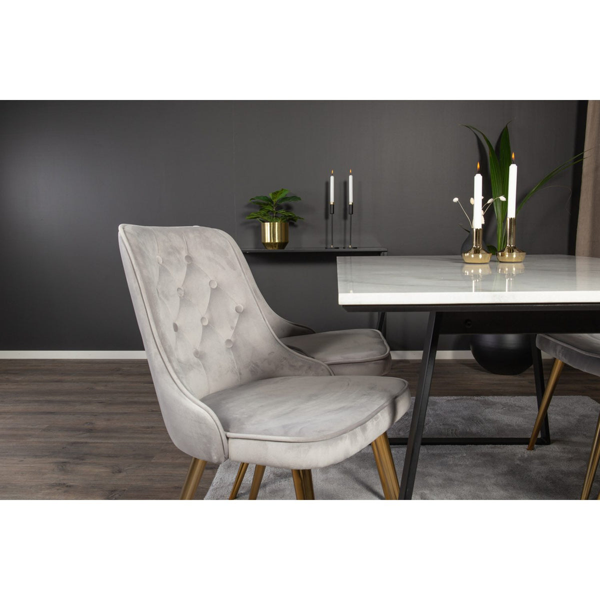 Estelle, Velvet Deluxe Rektangulär matgrupp Guld, Svart,Vit, 140 x 90