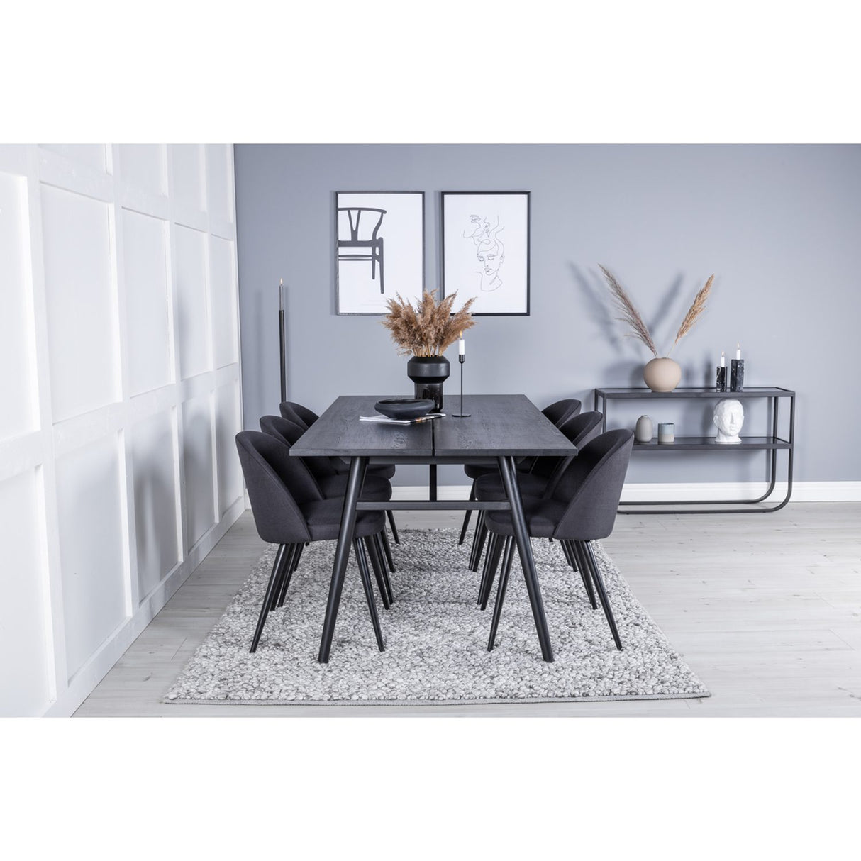 Sleek, Velvet Rektangulär matgrupp Svart, Svart, 195 x 95