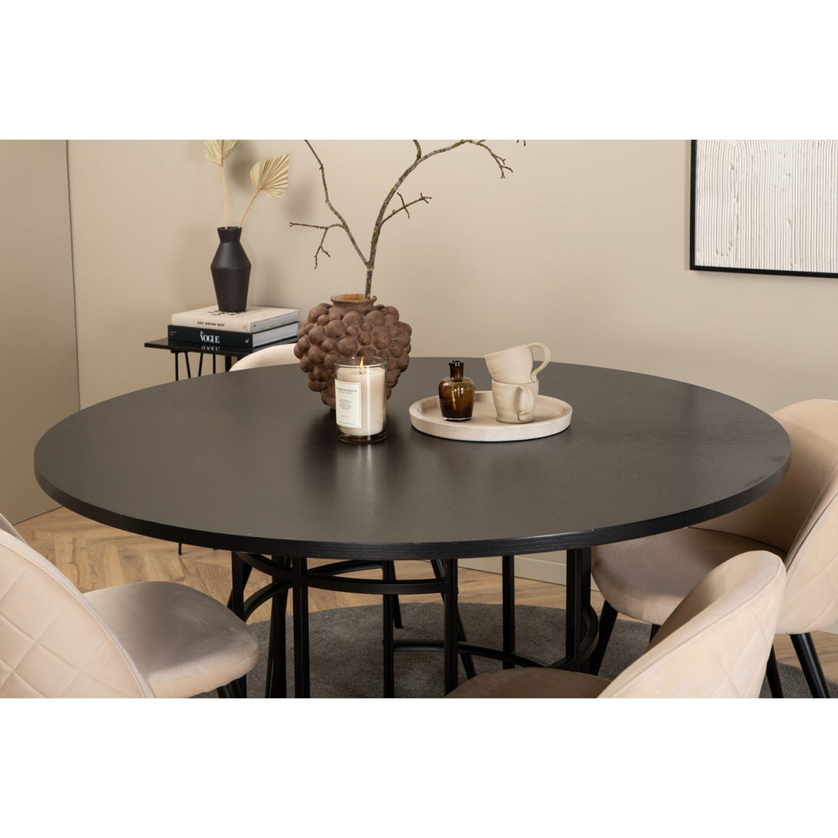 Copenhagen, Velvet Rund matgrupp Beige,Svart, Svart, ⌀140