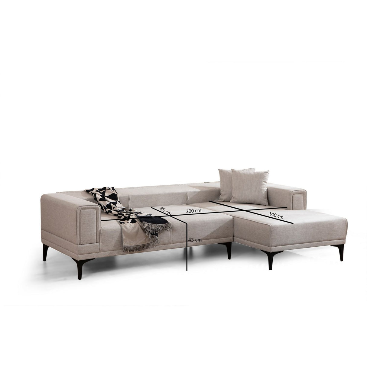Hanoi (250-140 x 85 x 77 cm) Hörnsoffa-bäddsoffa Ecru, Höger