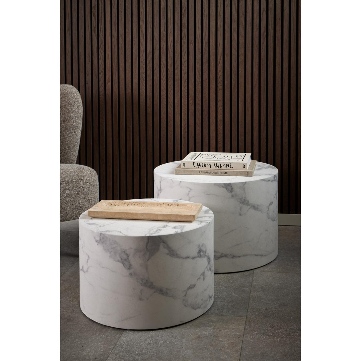 Dijon Soffbord Rund 40x58x58 cm Vit Carrara