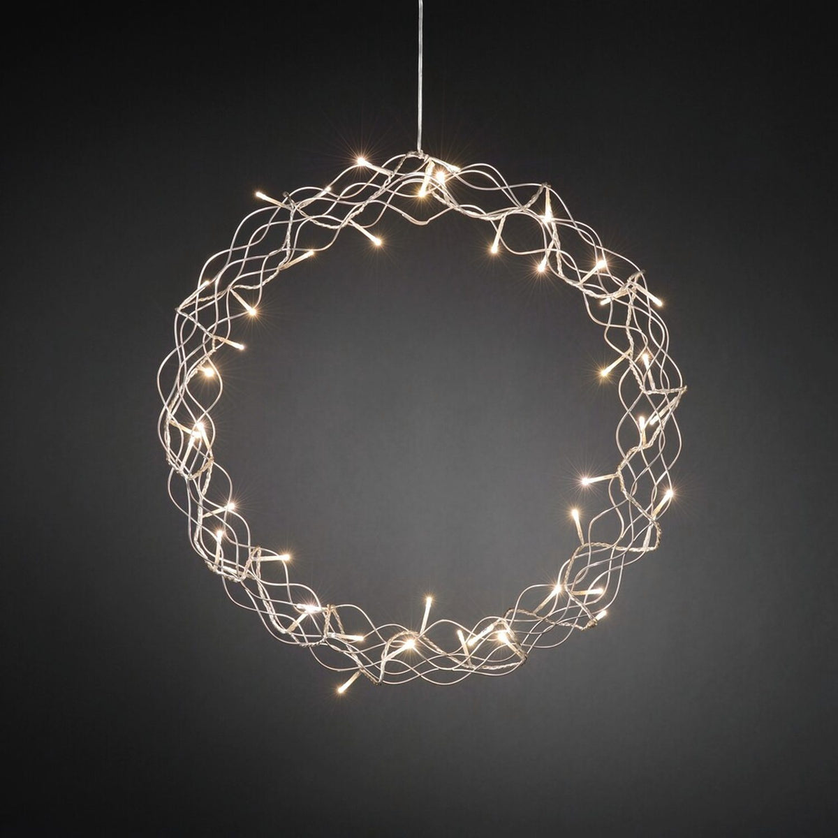 Varmvita LED Metall Julkrans med Belysning 45 cm, Silver